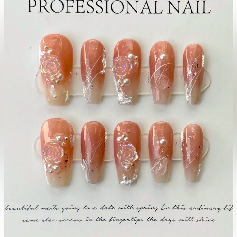 French 3D Rose 10 piece nail set